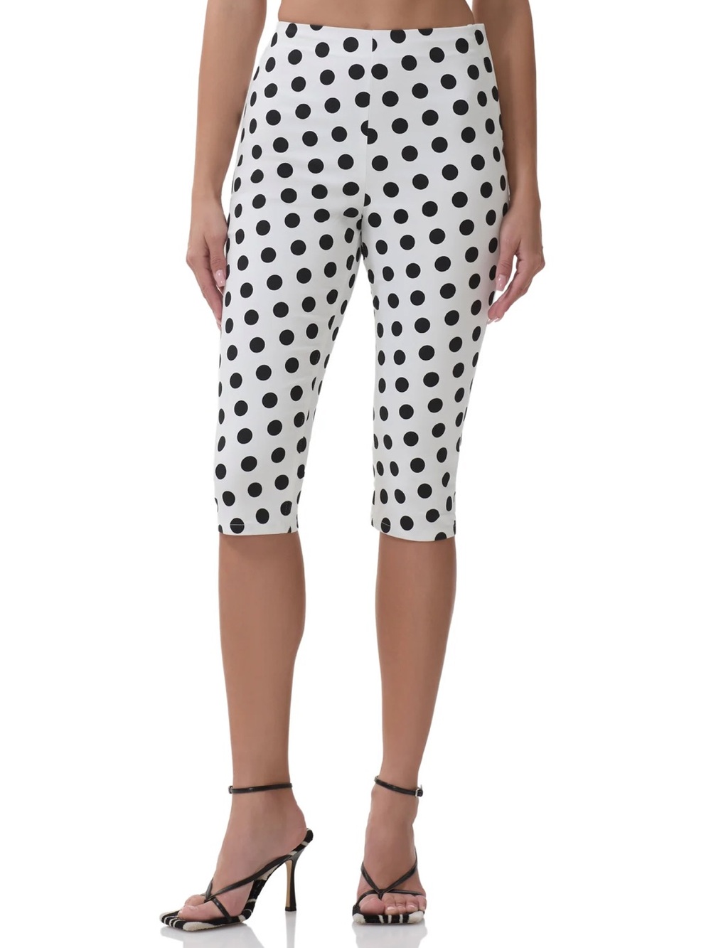 AFRM White Cropped Polka Dot Capris - Black Dot Print